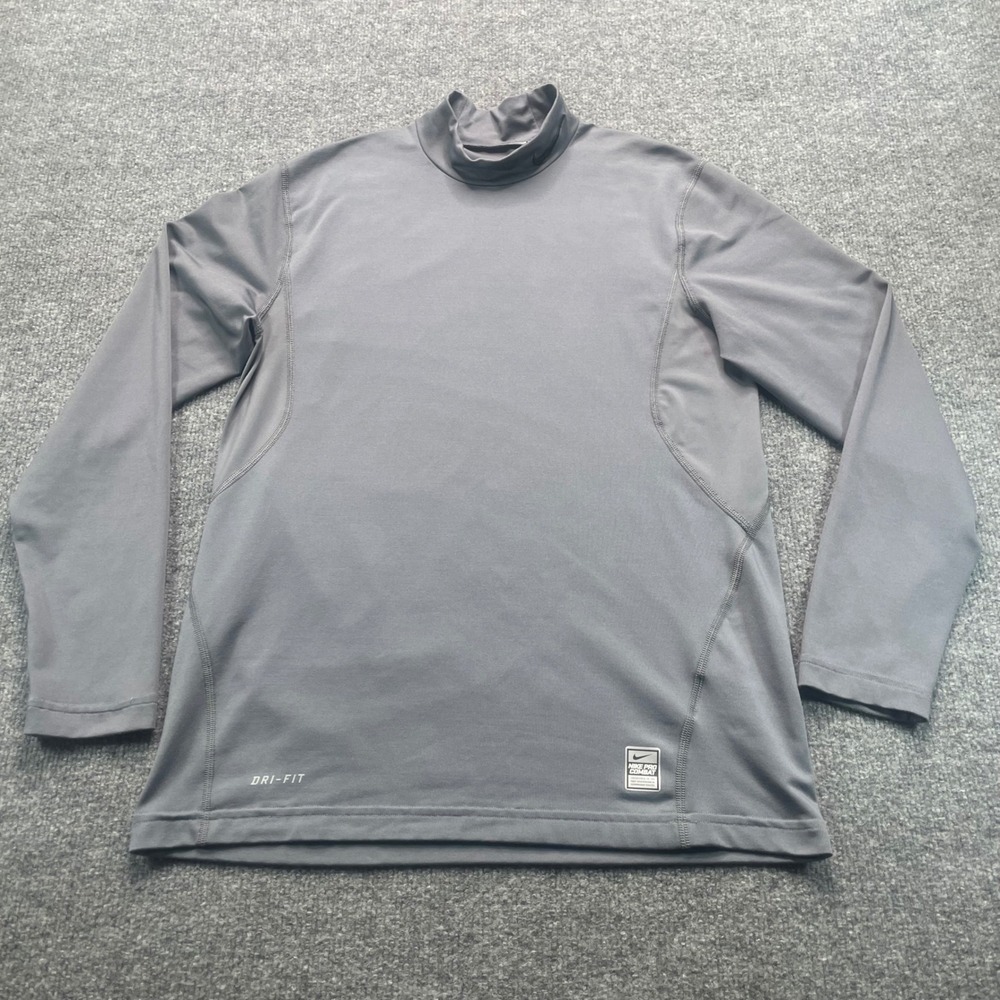Nike Pro Combat Shirt Mens Medium Gray Dri-FIT Fitted Mock Neck Long Sleeve